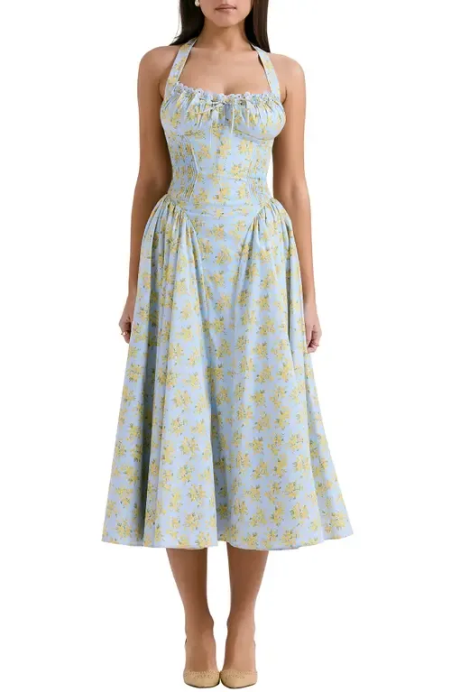 Adabella Floral Pleated Halter Sundress
