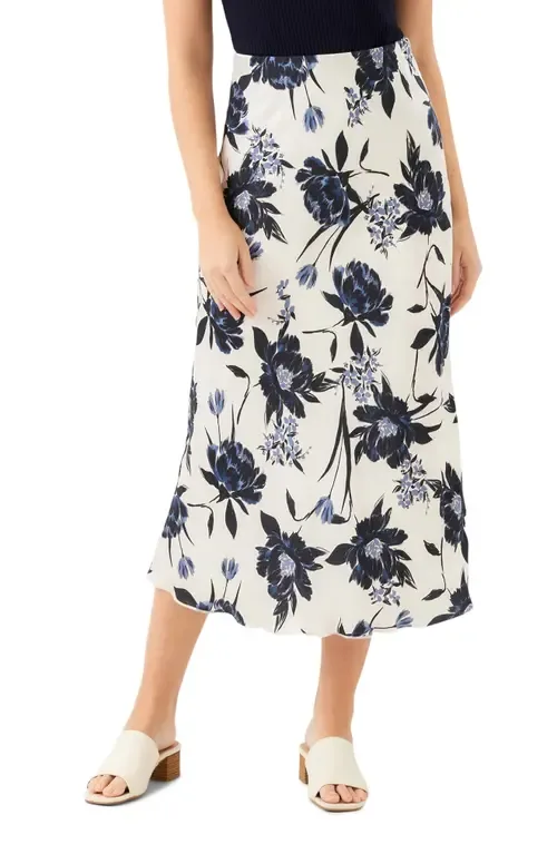 Abstract Print Satin Bias Cut Midi Skirt by Karen Kane