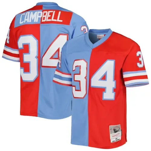 Mitchell & Ness Earl Campbell Red/Light Blue Houston Oilers Gridiron Classics 1980 Split Legacy Replica Jersey by Mitchell & Ness