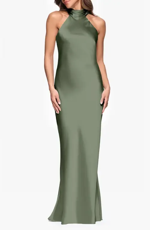 Halter Neck Satin Sheath Gown by Xscape Evenings