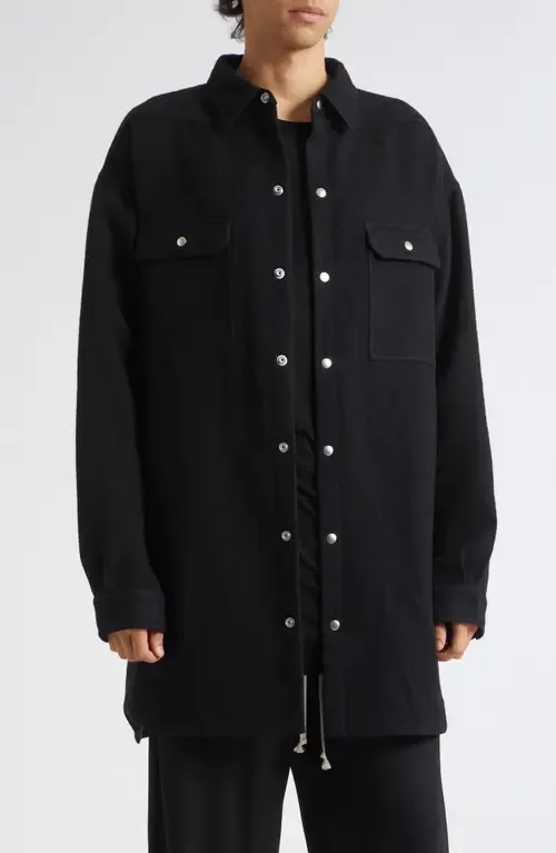 Oversize Tower Wool Melton Snap-Up Overshirt by Rick Owens