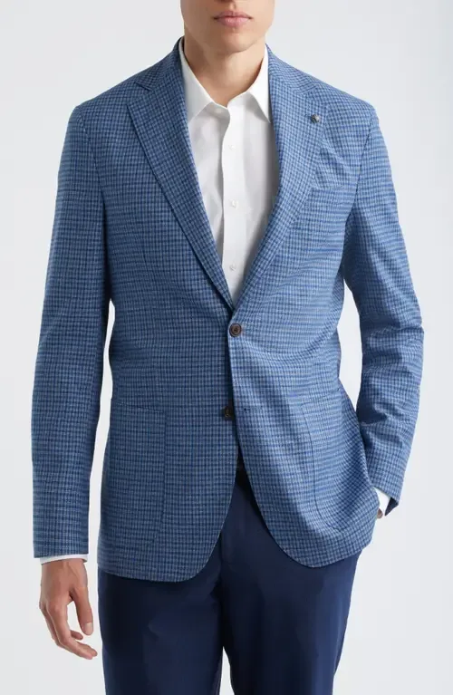 Hampton Blue Plaid Knit Linen & Cotton Blend Sport Coat by Jack Victor