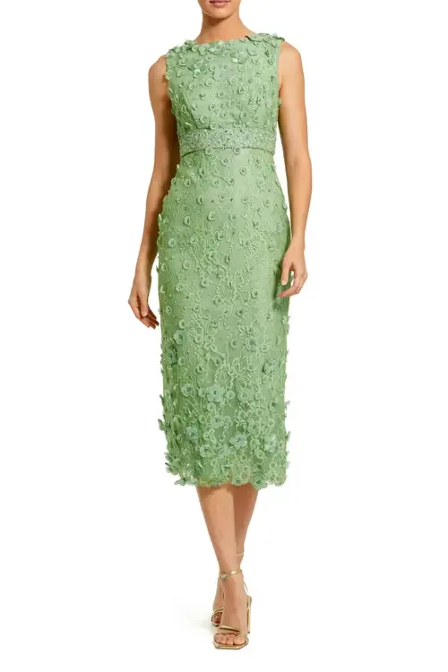 Floral Applique Sleeveless Midi Sheath Dress