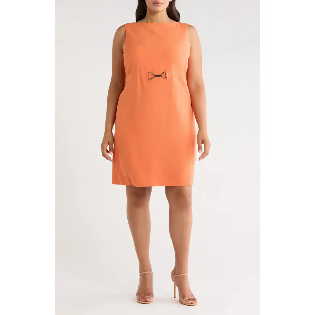 Buckle Belted Sheath Dress by KASPER