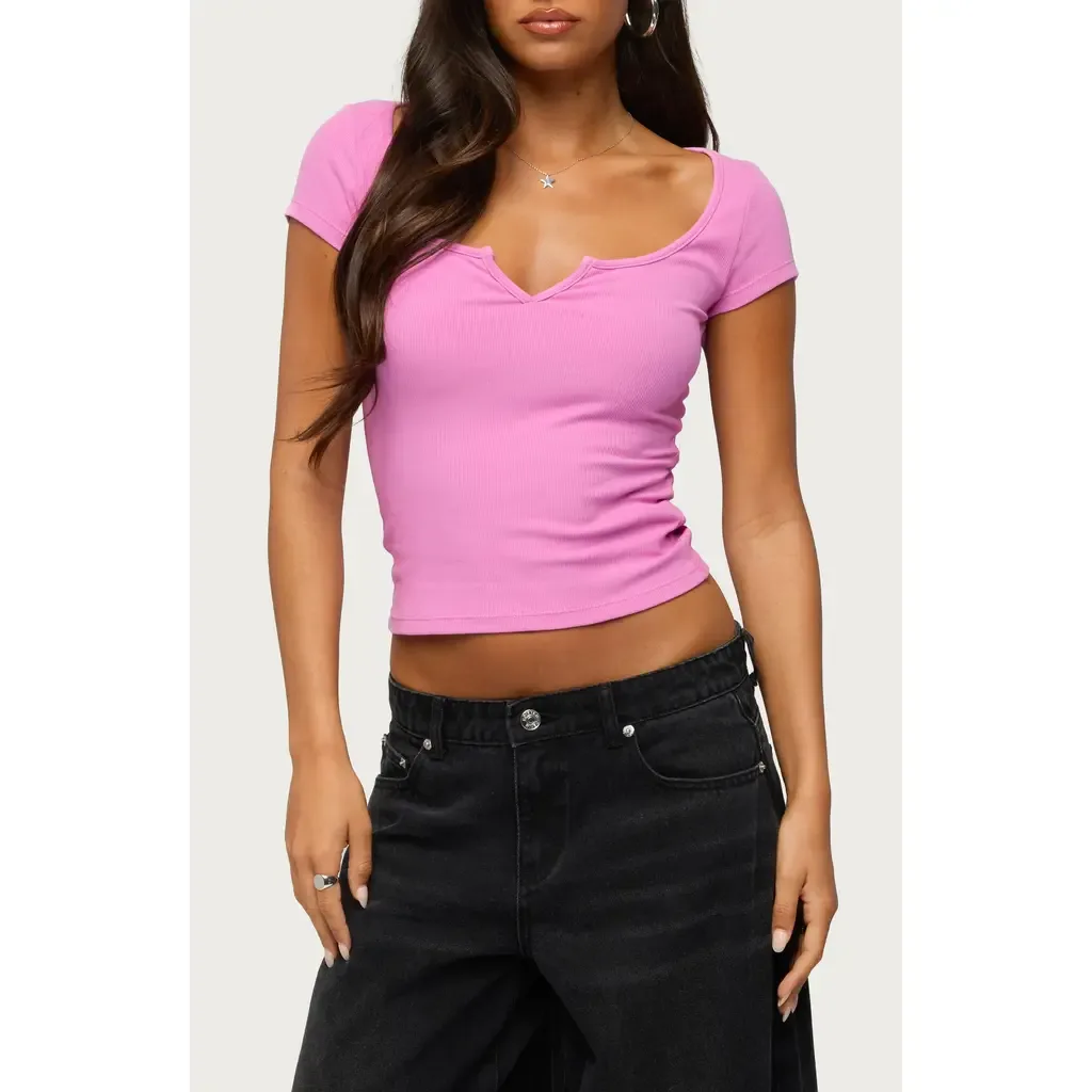 Jeanna Notched Scoop Neck T-Shirt by EDIKTED