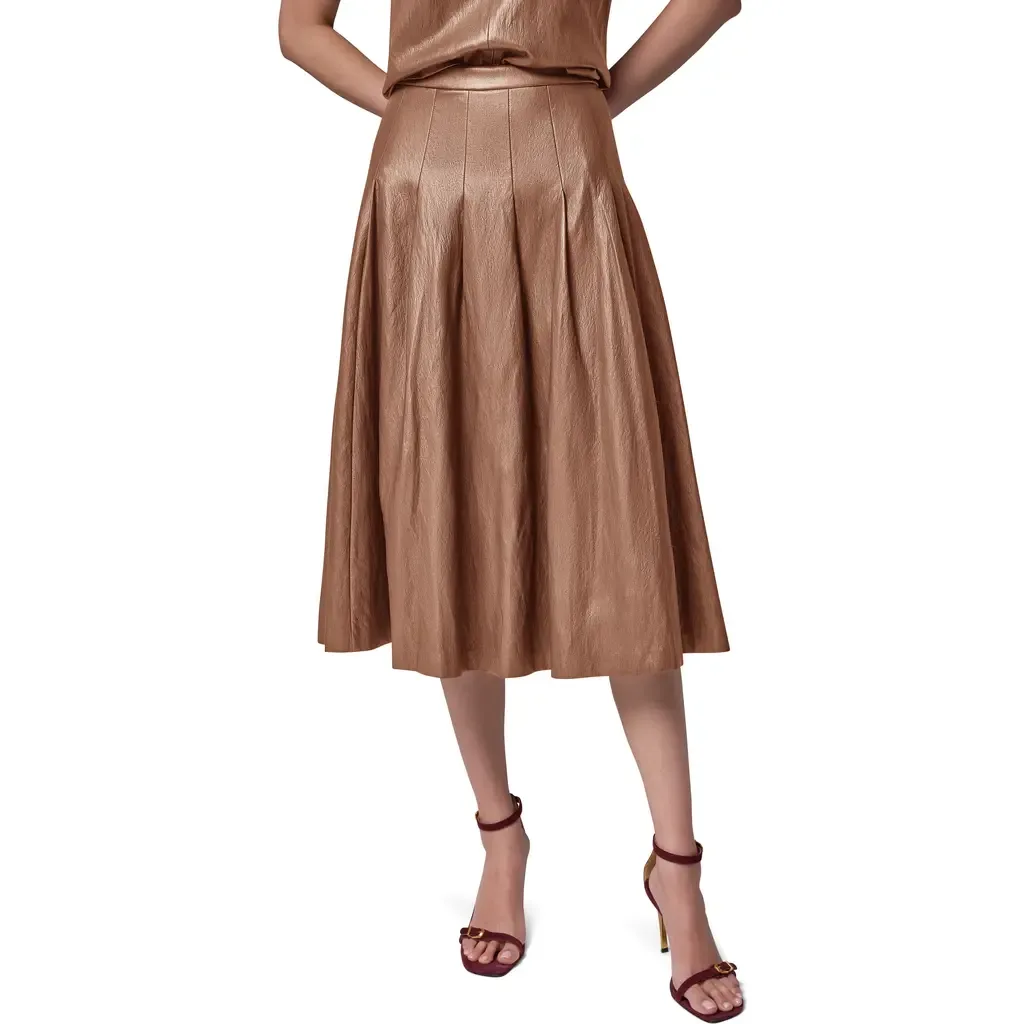 Pleated Faux Leather Midi Skirt by Donna Karan New York