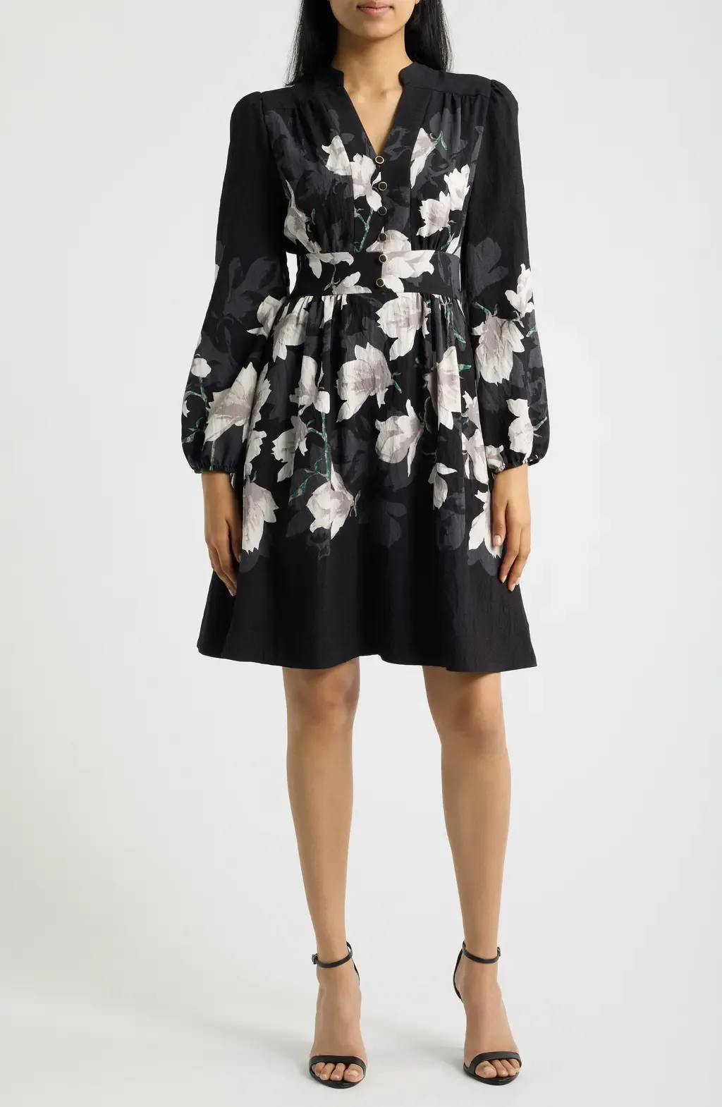 Placement Print Long Sleeve Dress