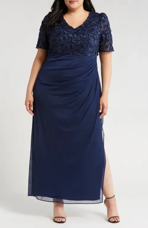 Embellished Short Sleeve Empire Waist Gown