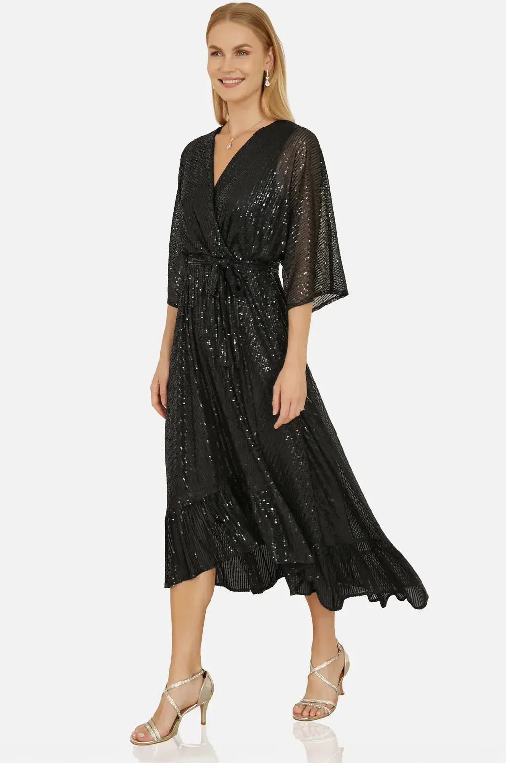 Sequin Midi Wrap Dress