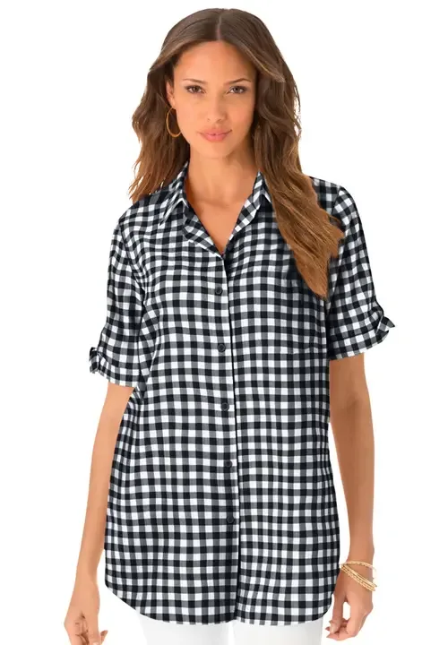 Tie Sleeve Button Down Shirt by Roaman's