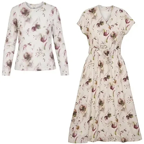 Printed Midi Dress Set - 2-Piece Polyester Woven, Fully Lined by The Norway Club