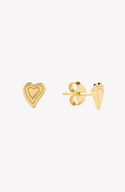 Emanate Love Heart Stud Earrings in 18K Gold Plated by Rizen Jewelry