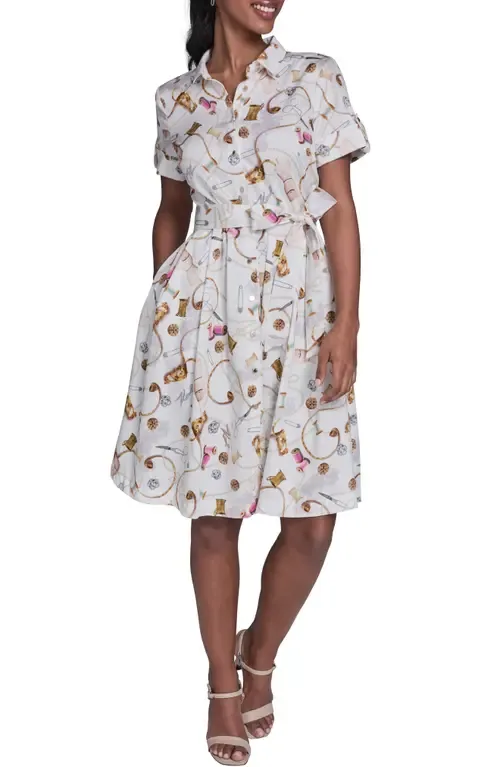 Print Tie Waist Shirtdress by KARL LAGERFELD PARIS