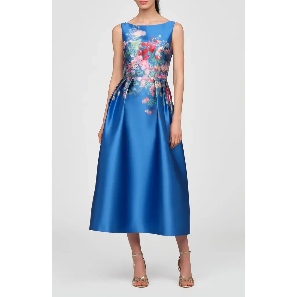 Dina Placed Floral Mikado Cocktail Dress by Kay Unger