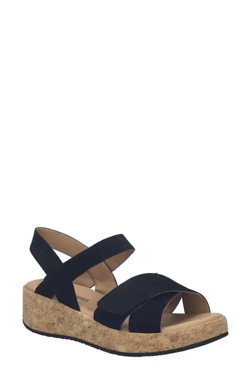 Evita 03 Slingback Platform Wedge Sandal in Black Nubuck