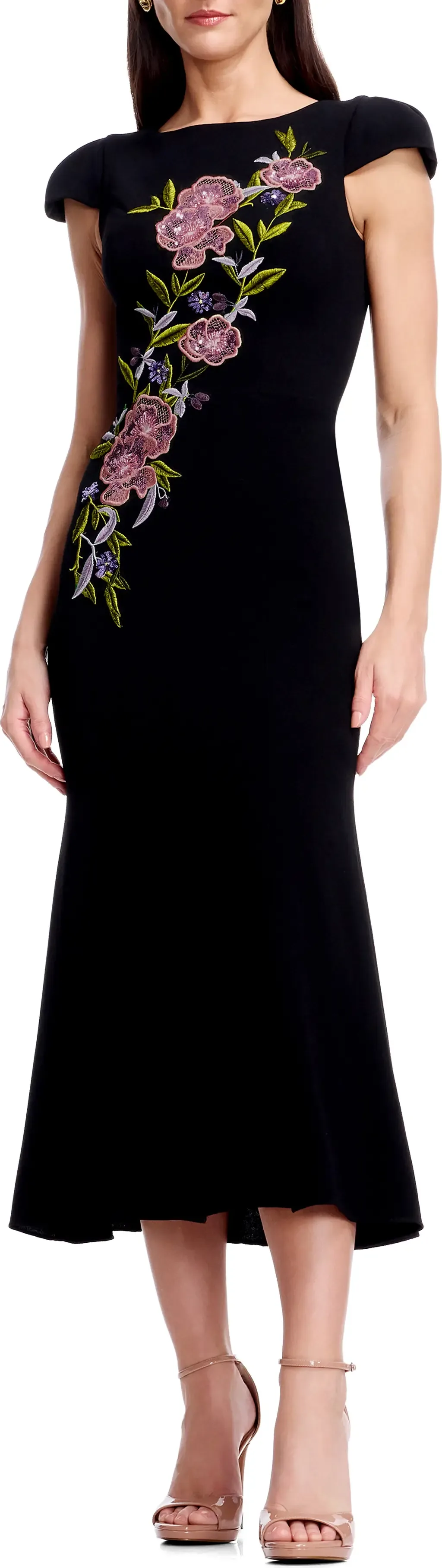 Sheryl Floral Appliqué Midi Cocktail Dress