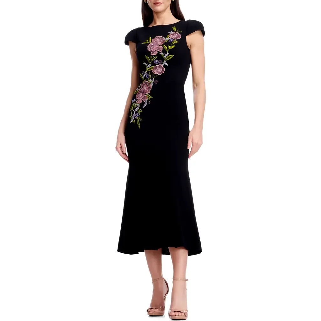 Sheryl Floral Appliqué Midi Cocktail Dress by Dress the Population