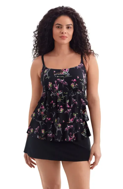 Faux Ruffle Skirtini Long Torso Swimsuit by Longitude