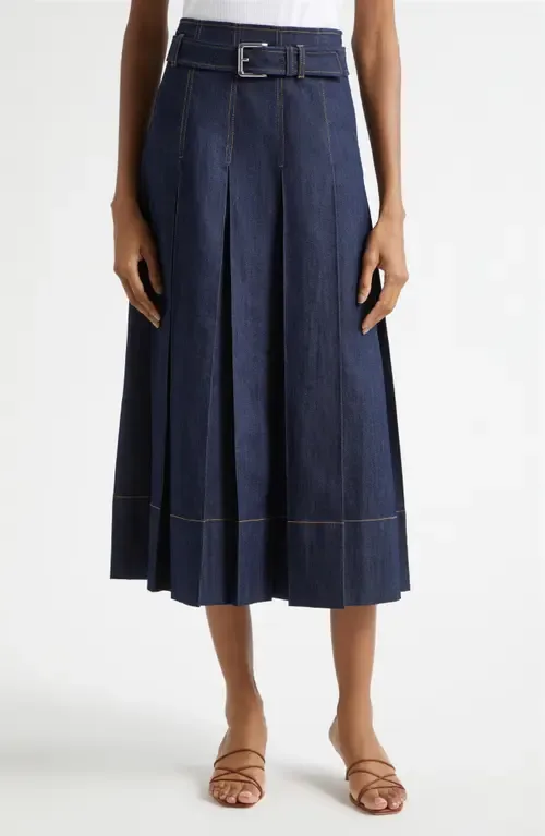 Rylee Pleated Denim Midi Skirt by Cinq à Sept