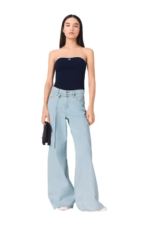 Wide-Leg Rhinestone Jeans by maje
