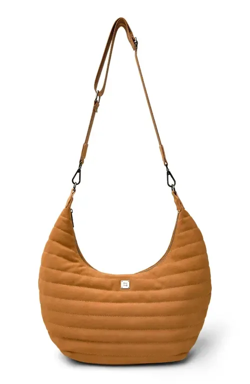 Moonstruck Shoulder Bag in Terracotta Suede by THINK ROYLN