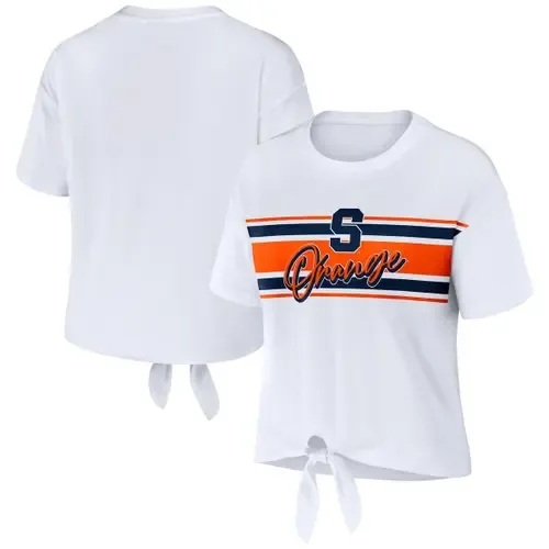 WEAR by Erin Andrews Syracuse Orange Striped Front Knot Cropped T-Shirt by WEAR by Erin Andrews