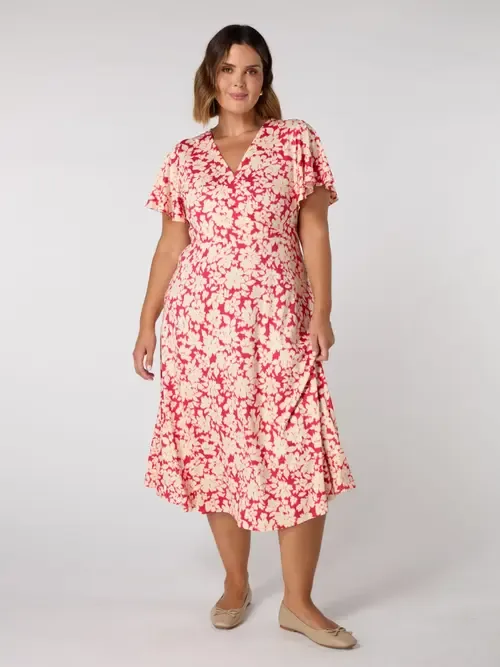 Floral Print Flutter Sleeve Wrap Dress by Live Unlimited