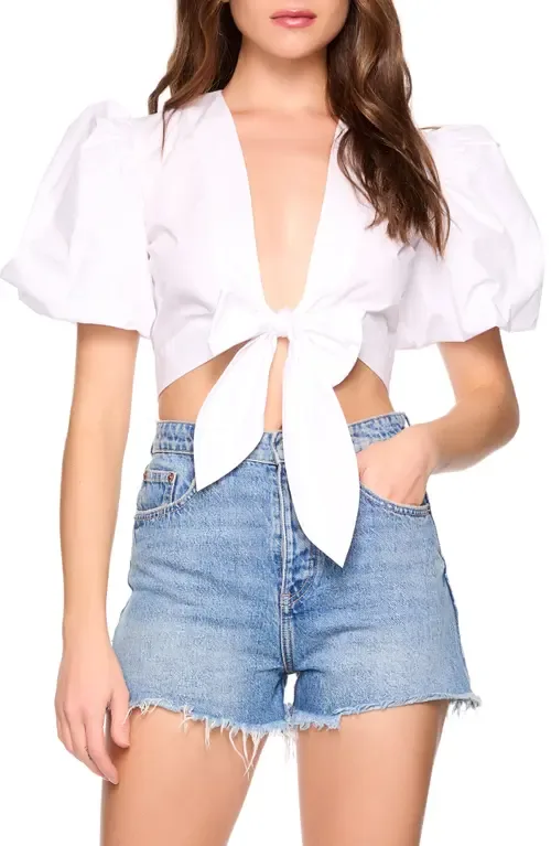 Bubble Sleeve Tie Front Cotton Poplin Top by Susana Monaco