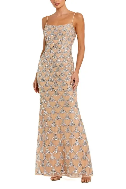 Sleeveless Scoop Neck Rhinestone Embellished Gown by Mac Duggal