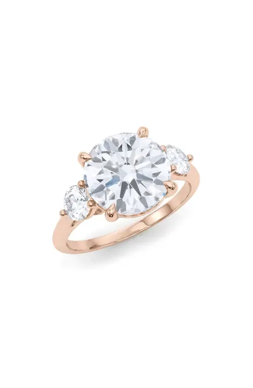 Three Stone Round Cut Lab Created Diamond Ring in 4.00Ctw 18K Rose Gold by HauteCarat