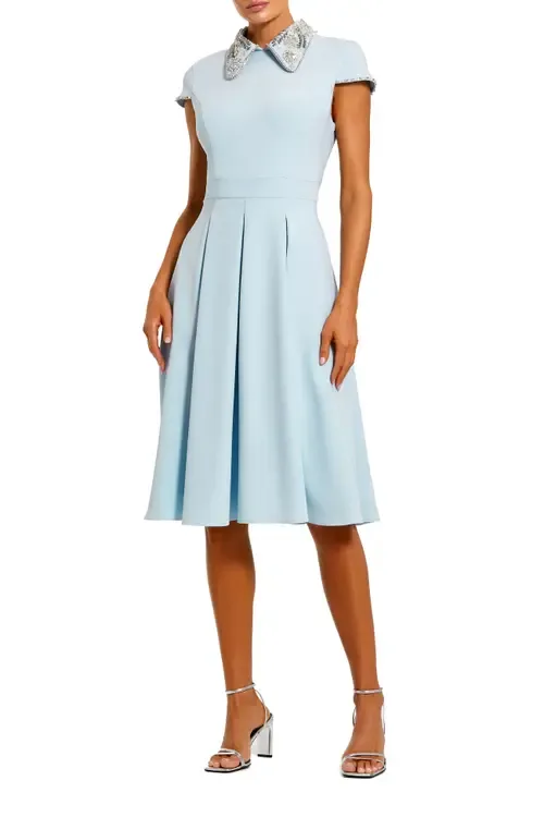 Crepe Short Sleeve Midi Dress with Beading by Mac Duggal