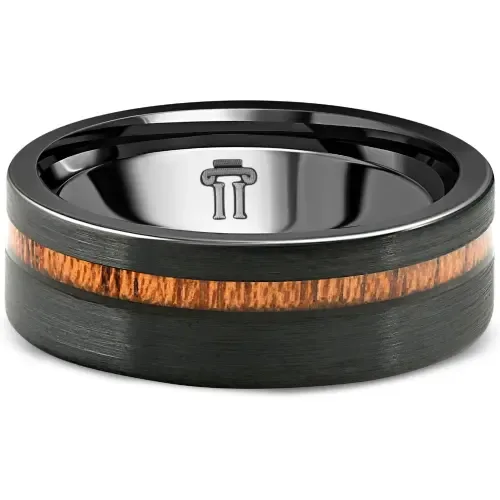 Brushed Tungsten & Genuine Wood 8mm Ring Wedding Band by Bliss Diamond