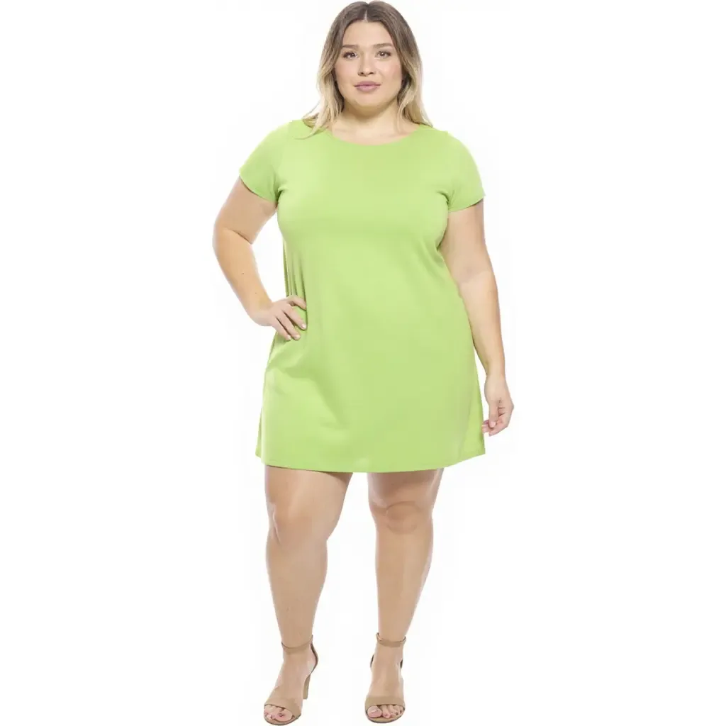 Solid Short Sleeve Round Neck Mini Shift Dress by 24seven Comfort Apparel