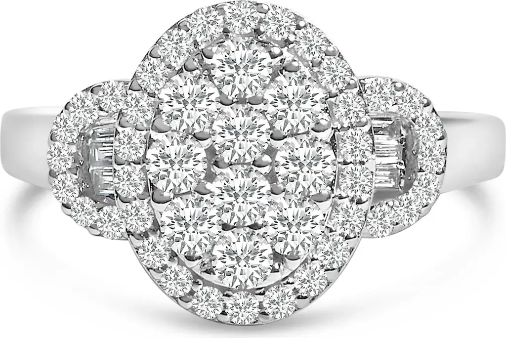 10K White Gold 1.0 Cttw Diamond Oval Cluster with Halo Vintage-Inspired Ring by Haus of Brilliance