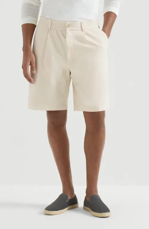 Twisted Cotton Gabardine Bermuda Shorts with Elasticated Waistband by Brunello Cucinelli