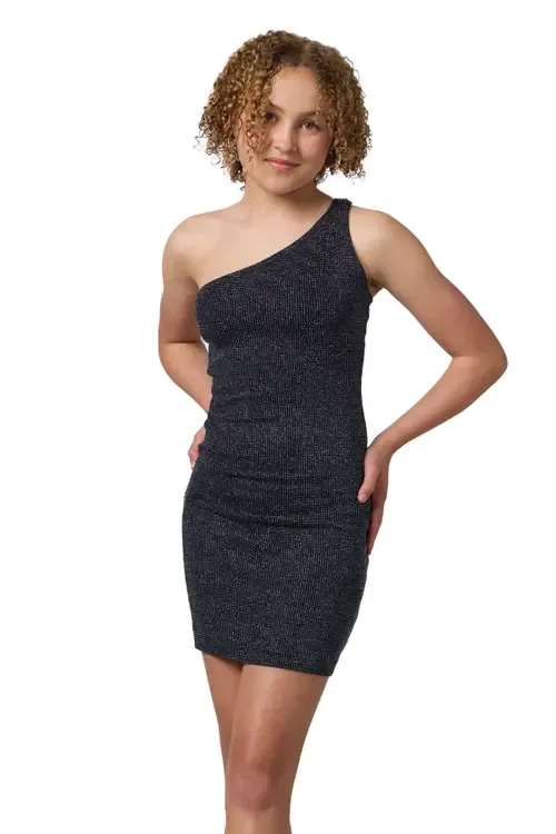 One Shoulder Mini Glitter Dress by Un Deux Trois