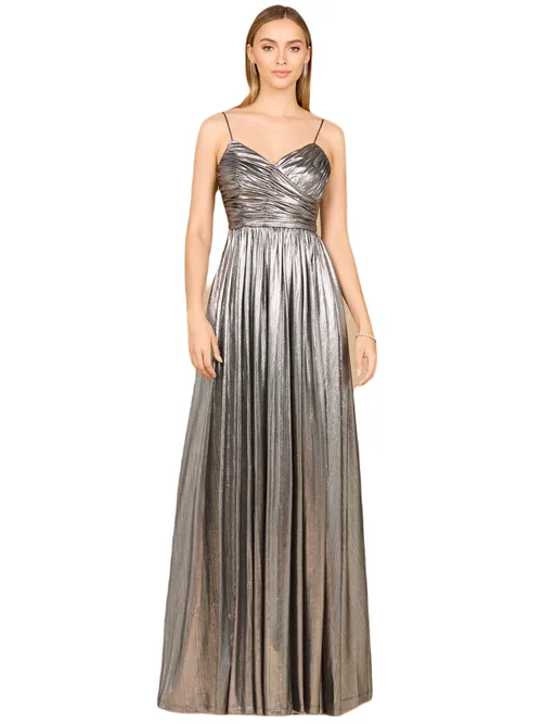 High Slit Metallic Jersey Dress by LARA New York
