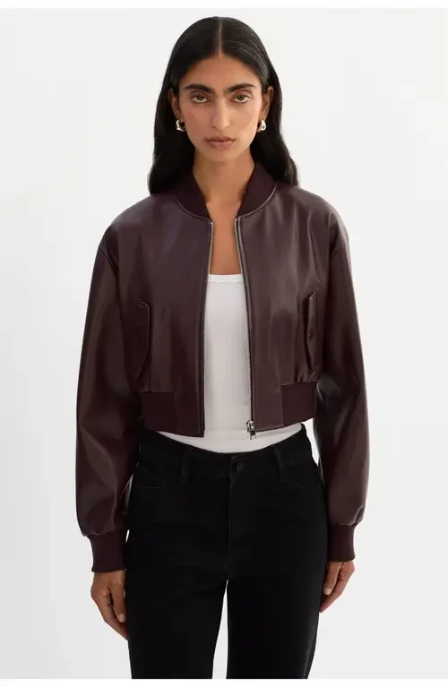 Evelin Cropped Faux Leather Bomber Jacket by LAMARQUE