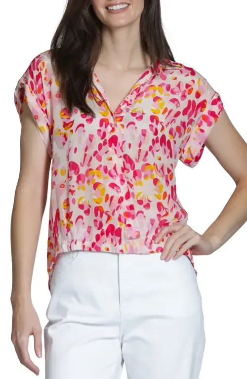 Print Wrap Front Cotton High-Low Top by APNY
