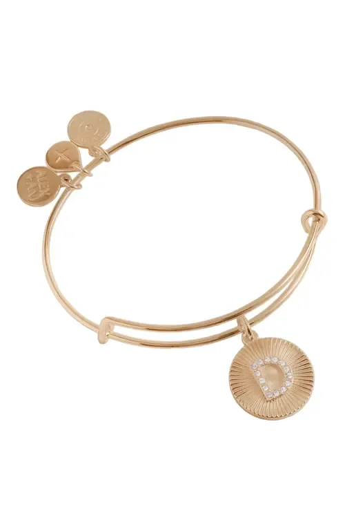 Pave Starburst Texture Initial Bangle Bracelet in Gold - D