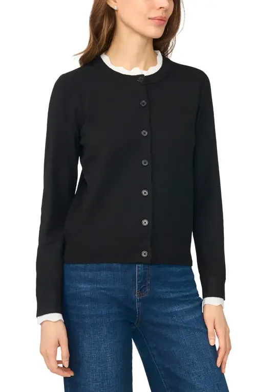 Crewneck Cardigan in Rich Black by CeCe