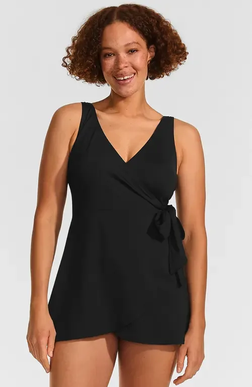 DD-Cup Side Tie Mini Swim Dress Swimsuit by Lands' End
