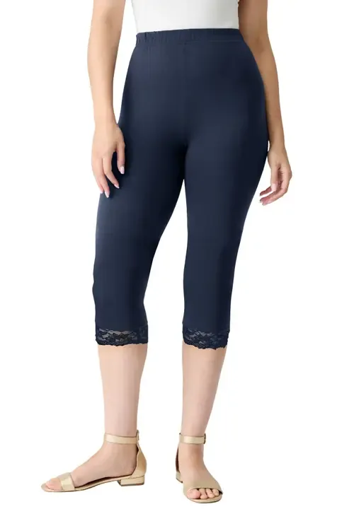 Lace Trim Essential Stretch Capri Legging
