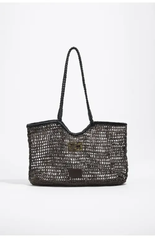 Large Dark Raffia-Effect Shopper Bag by BIMBA Y LOLA