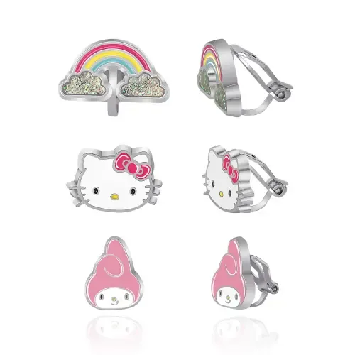 Clip on Earrings 3-Pack, Rainbow, My Melody and Hello Kitty Earrings by Hello Kitty