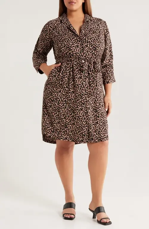 Abstract Animal Print Ruched Sleeve Trench Shirtdress by NIC+ZOE