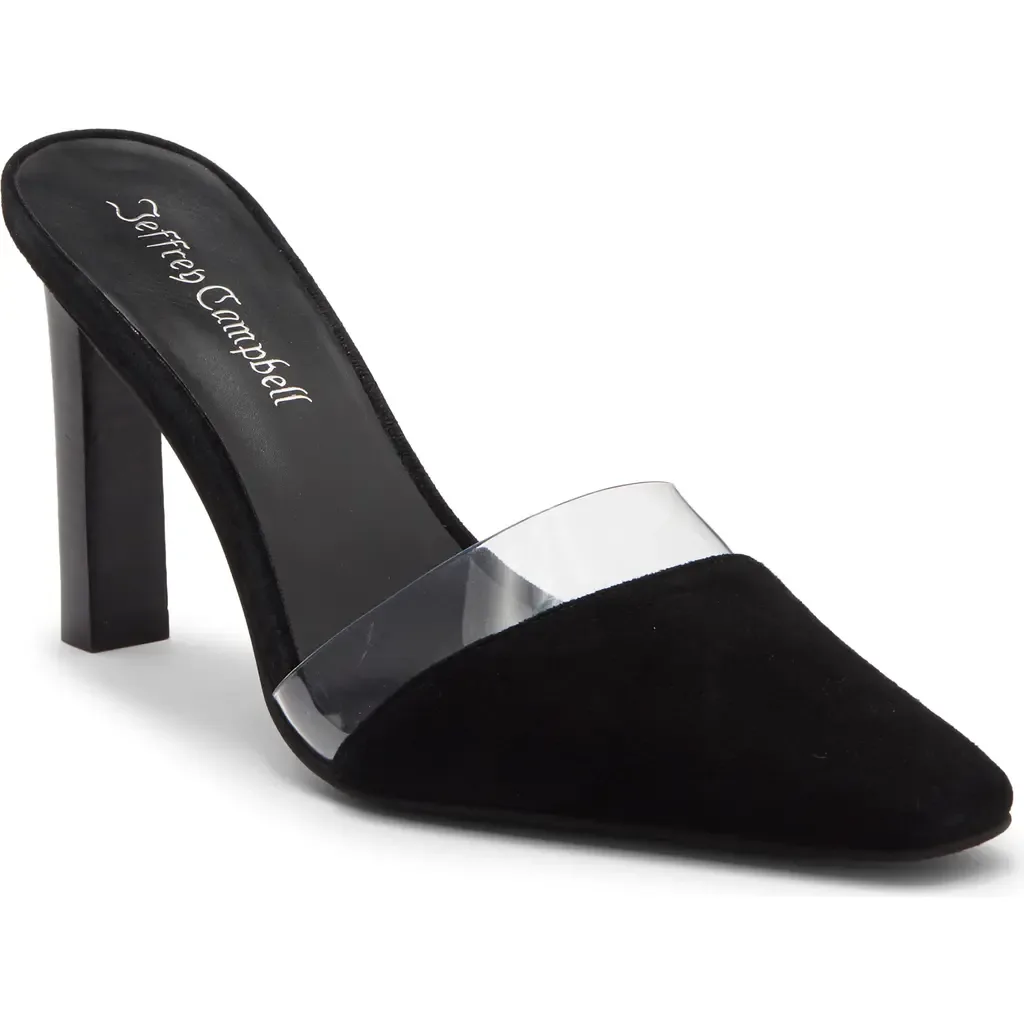 Allowance Mule in Black Suede Clear by Jeffrey Campbell