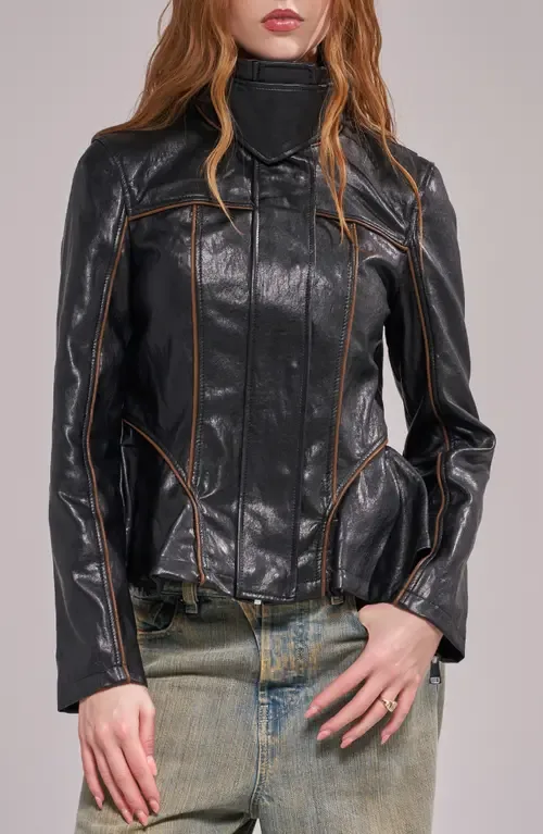 Ally Faux Leather Peplum Moto Jacket by AZALEA WANG