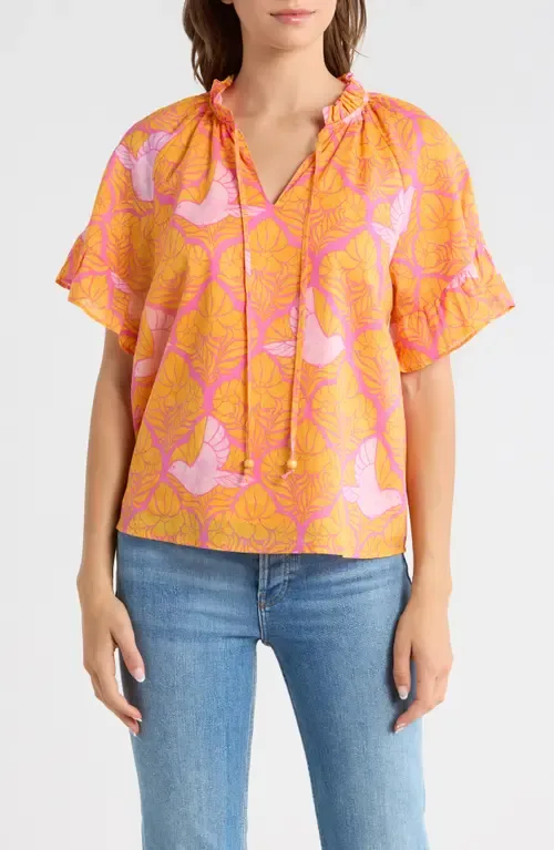 Jaidy Floral Erie Split Neck Cotton Top by SUGARLIPS