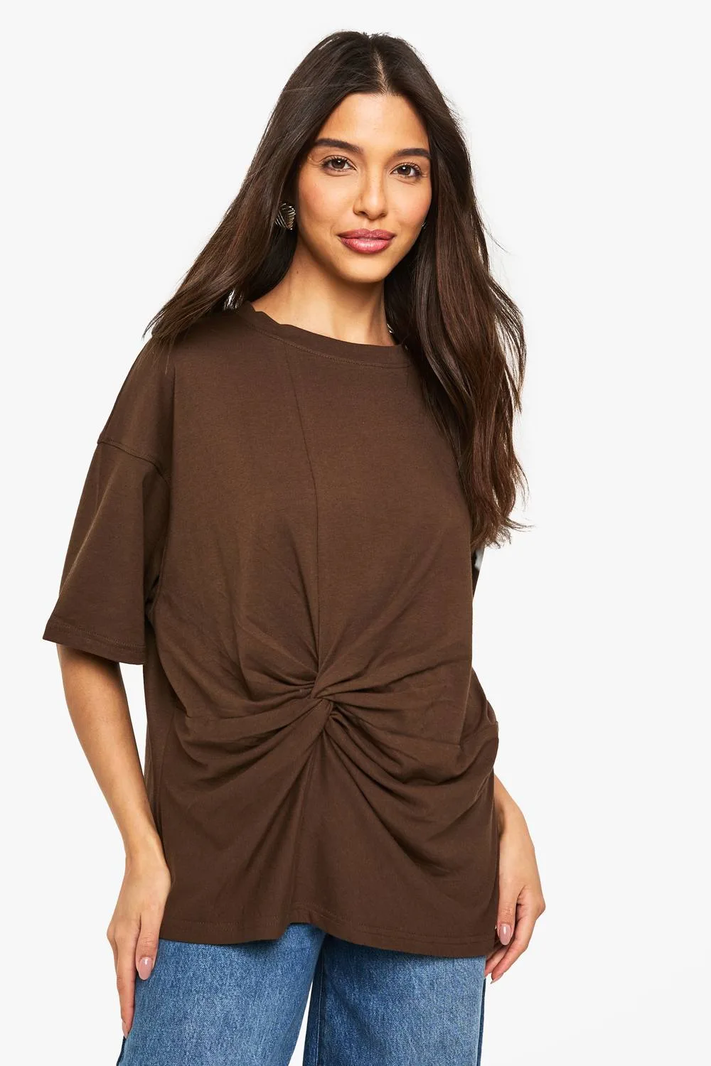 Gathered Front Twist T-Shirt by boohoo